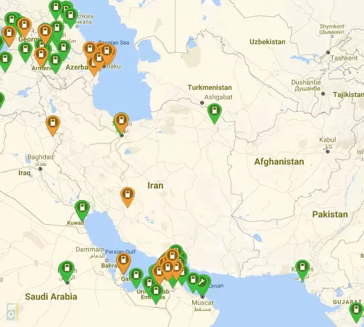 توزیع ایستگاه‌های شارژ وسایل نقلیه برقی در کشور های همسایه ایران